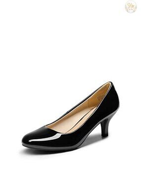 Women's Kitten Heel Pumps 2.5-Inch Round Toe Slip-On Comfortable Work Heels